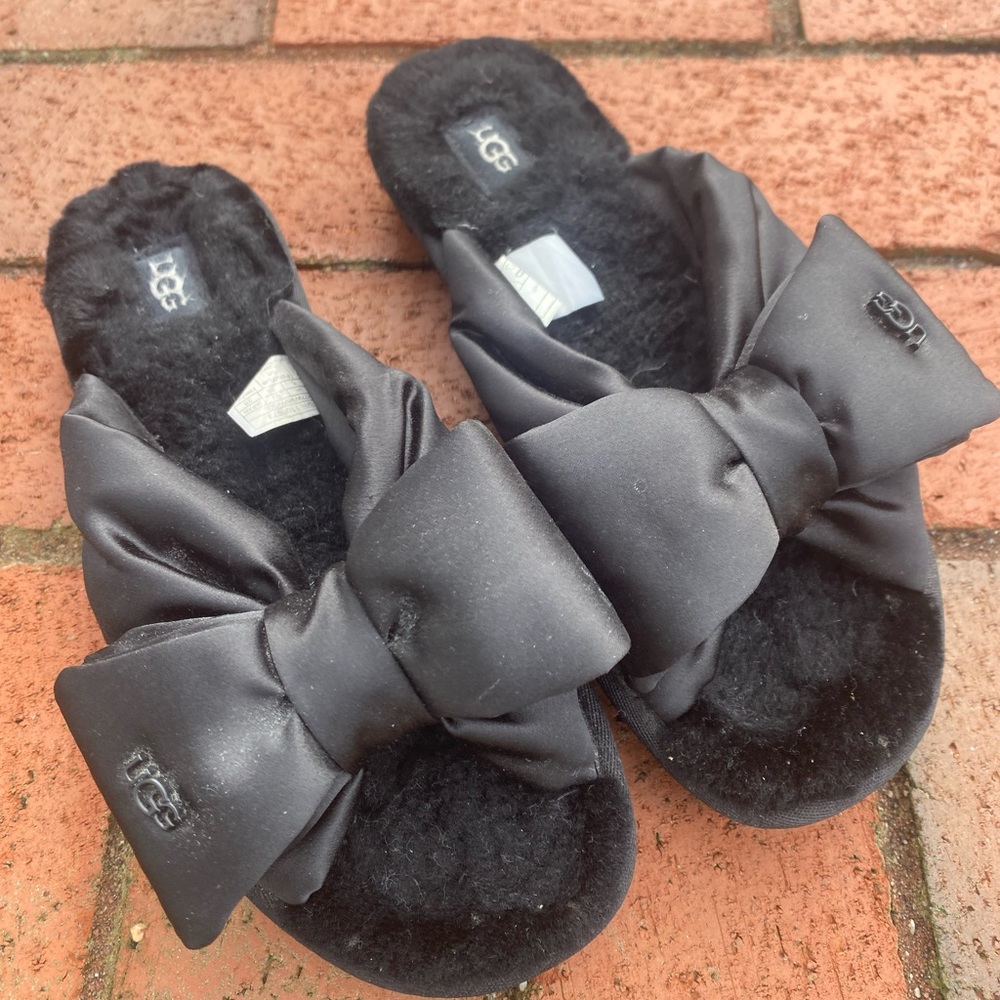 UGG Lushette Puffer Sheepskin Satin Bow Slippers